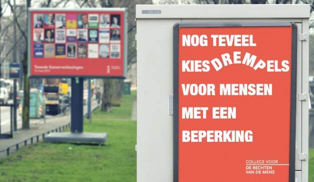 Campagina-poster van het College: Nog teveel kiesdrempels voor mensen met een beperking