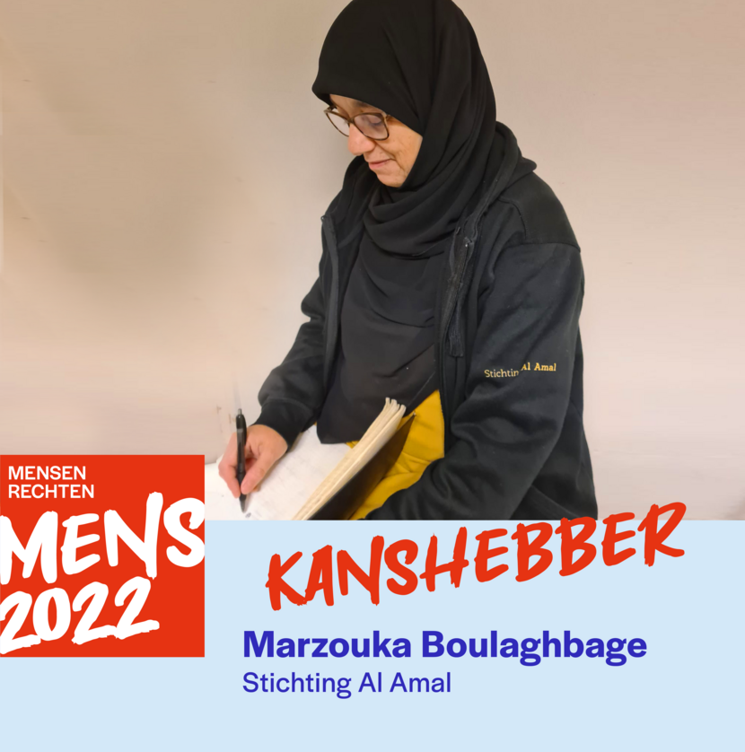 Marzouka Boulaghbage, kanshebber voor de prijs van MensenrechtenMens 2022.