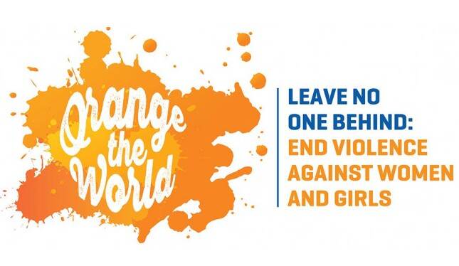 Slogan van Orange the world / Leave no one behind: End violence against women and girls